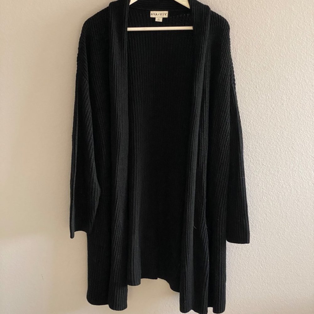 Ava & Viv Cable Knit Open Front Black Cardigan